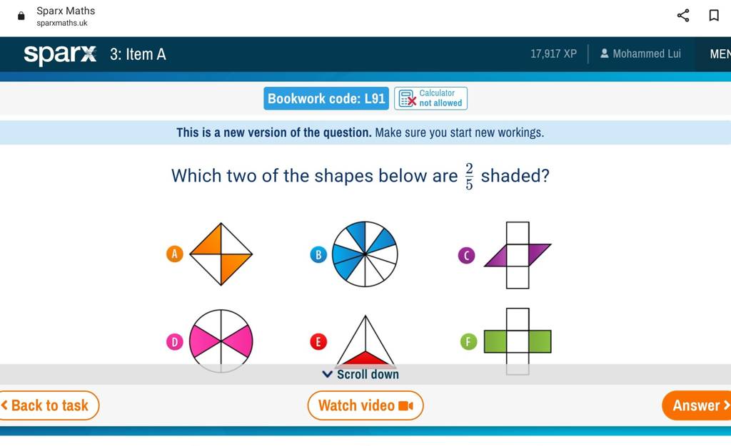 Sparx Maths Sparxmaths.uk ∝ Sparx 3: Item A 17,917 XPa Mohammed Lui Book..