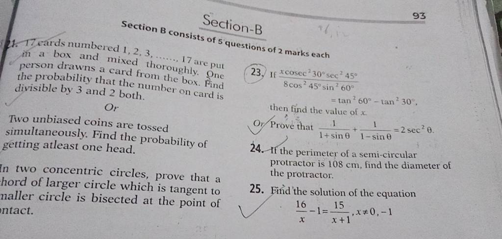 Section B consists of 5 questions of 2 marks each61. T7eards numbered 