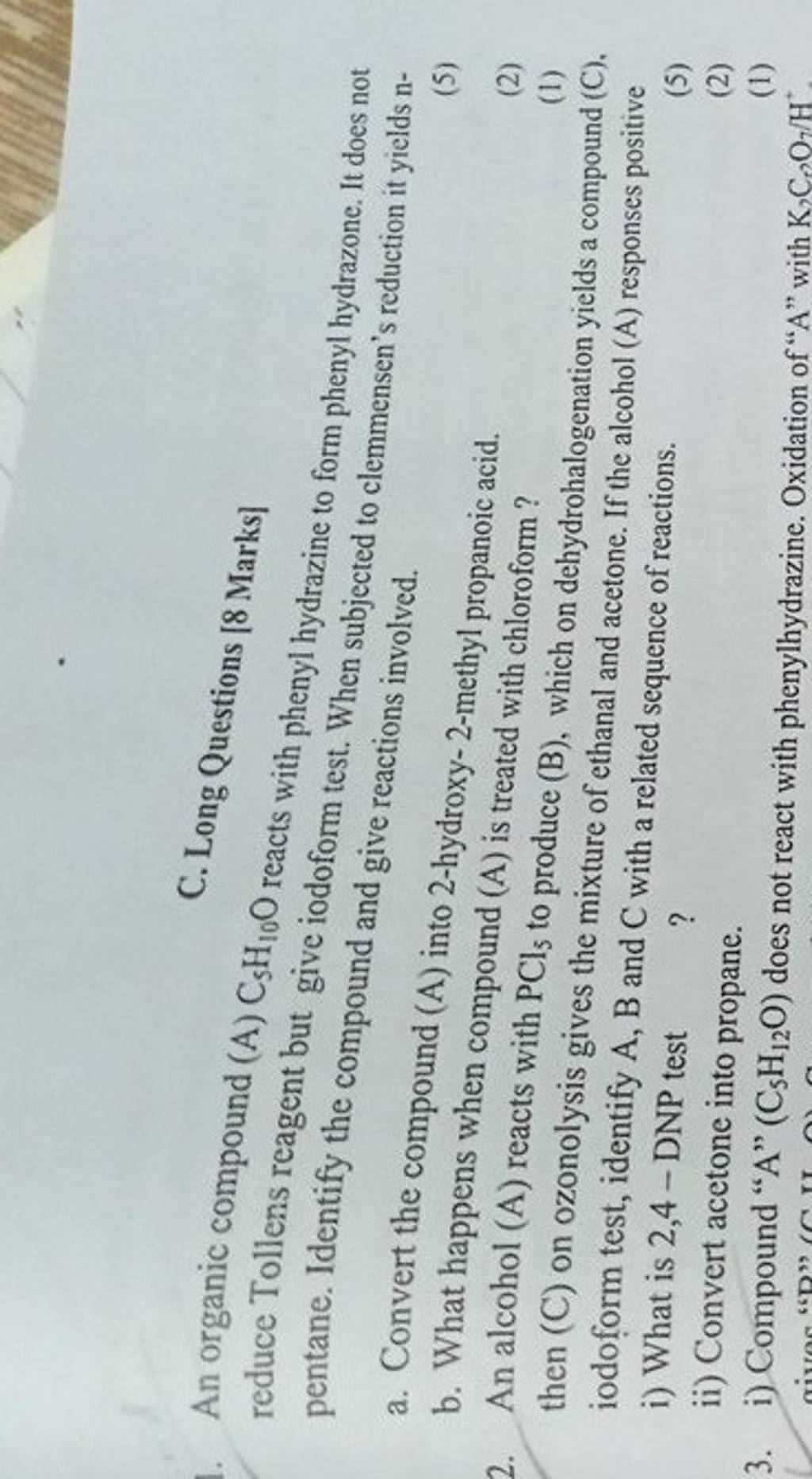 c-long-questions-8-marks-an-organic-compound-a-c5-h10-o-reacts-with