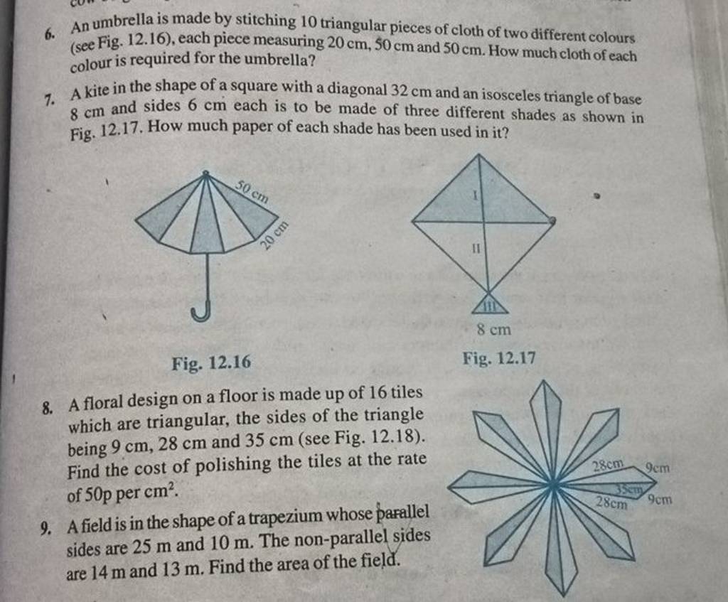 6. An umbrella is made by stitching 10 triangular pieces of cloth of two
