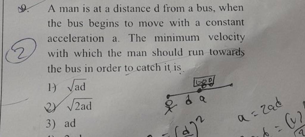0. A man is at a distance d from a bus, when the bus begins to move wi