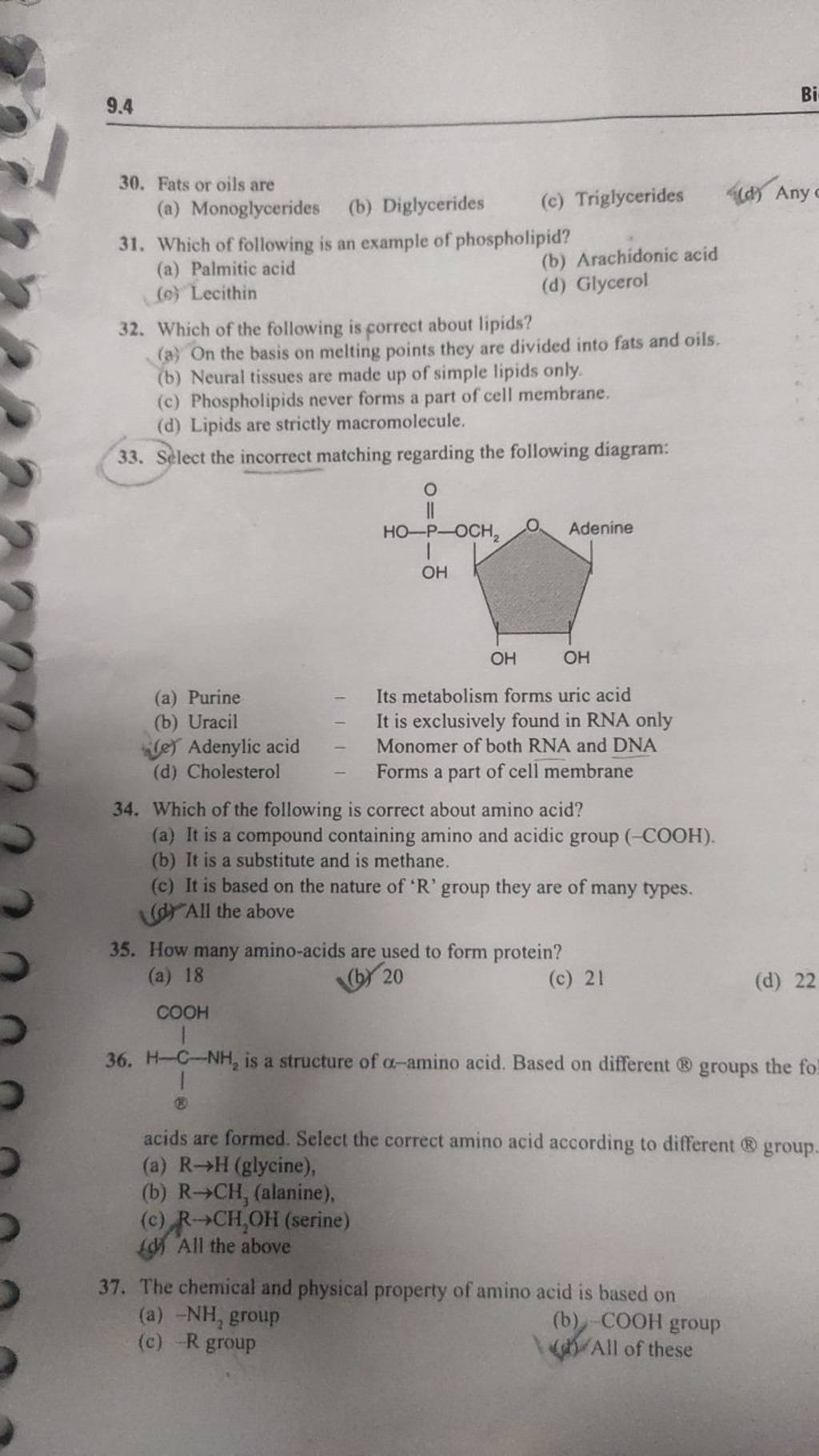 is a structure of αamino acid. Based on different \& groups the fo acids..