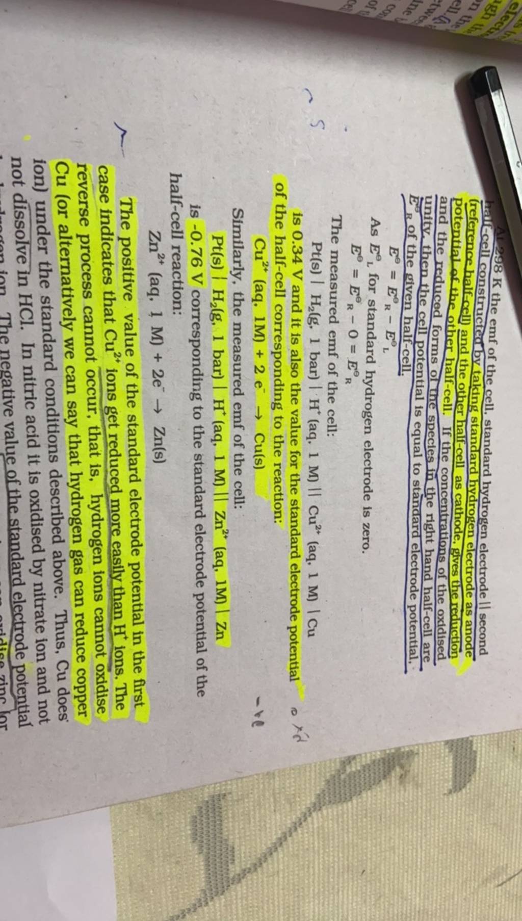 haifcell K the emf of the cell, standard hydrogen electrode ll second re..