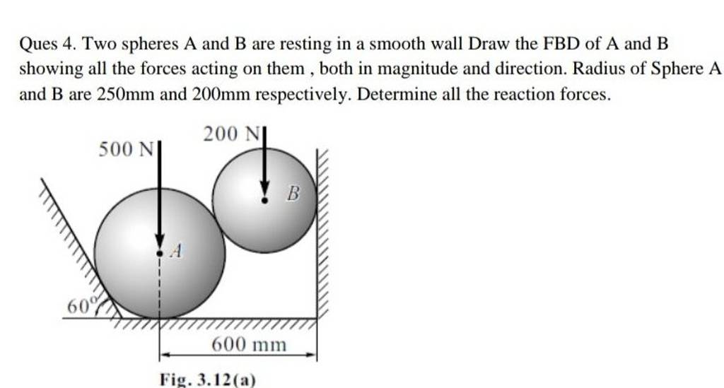 Ques 4. Two Spheres A And B Are Resting In A Smooth Wall Draw The FBD Of