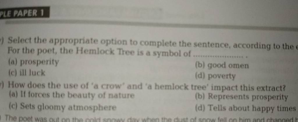 How Does The Use Of A Crow And A Hemlock Tree Impact This Extract