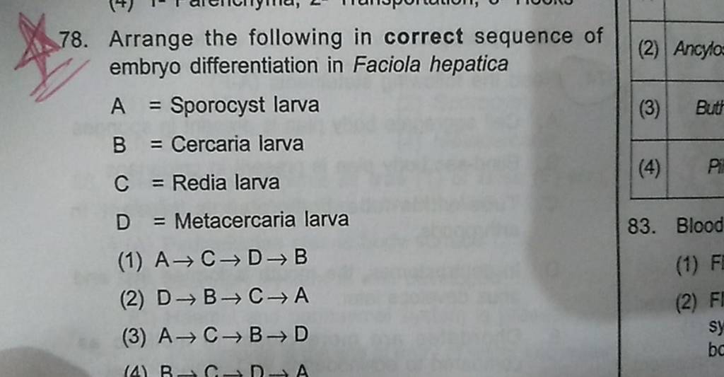 78. Arrange The Following In Correct Sequence Of Embryo Differentiation I..