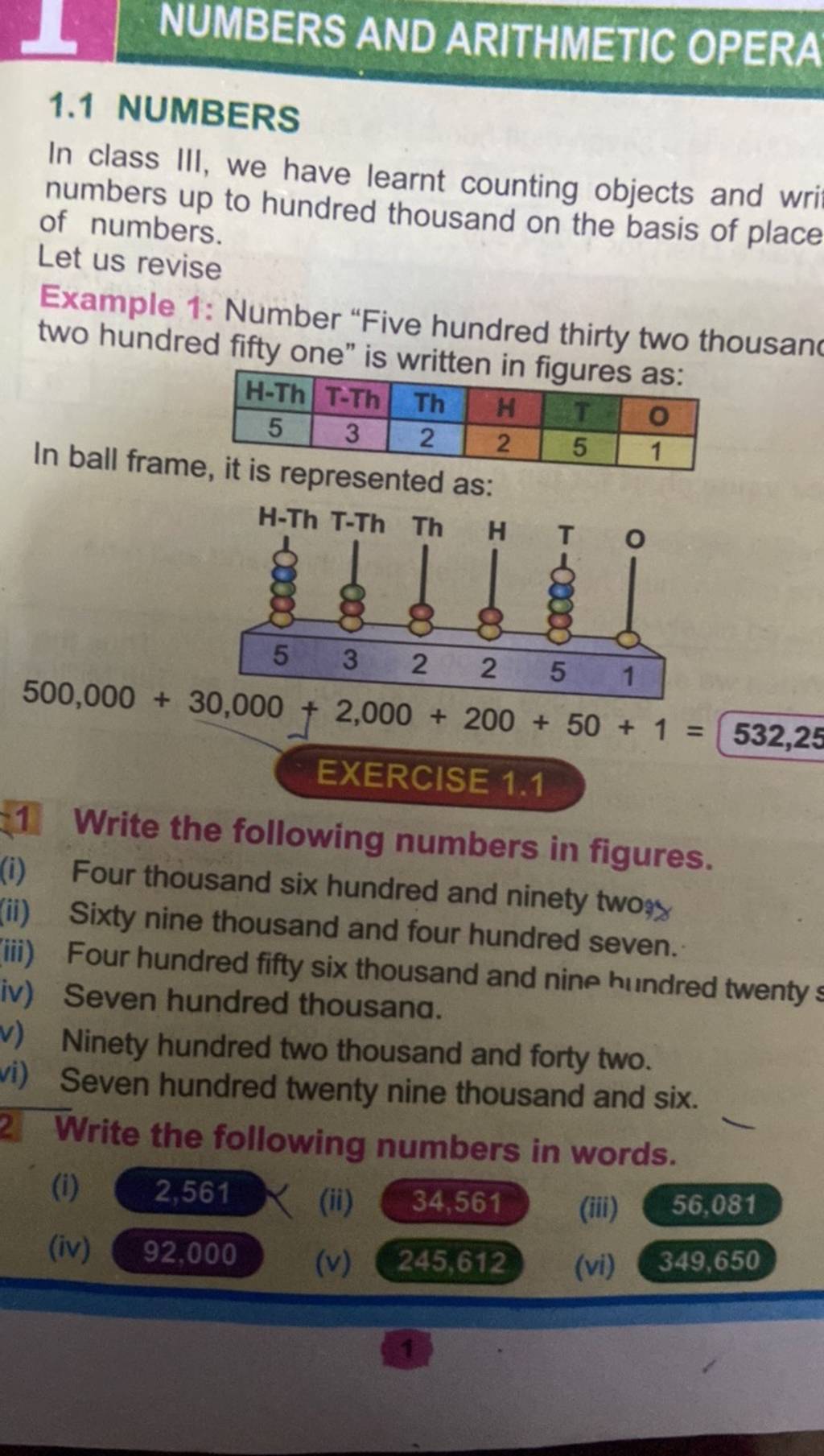 NUMBERS AND ARITHMETIC OPERA 1.1 NUMBERS In class III, we have learnt cou..