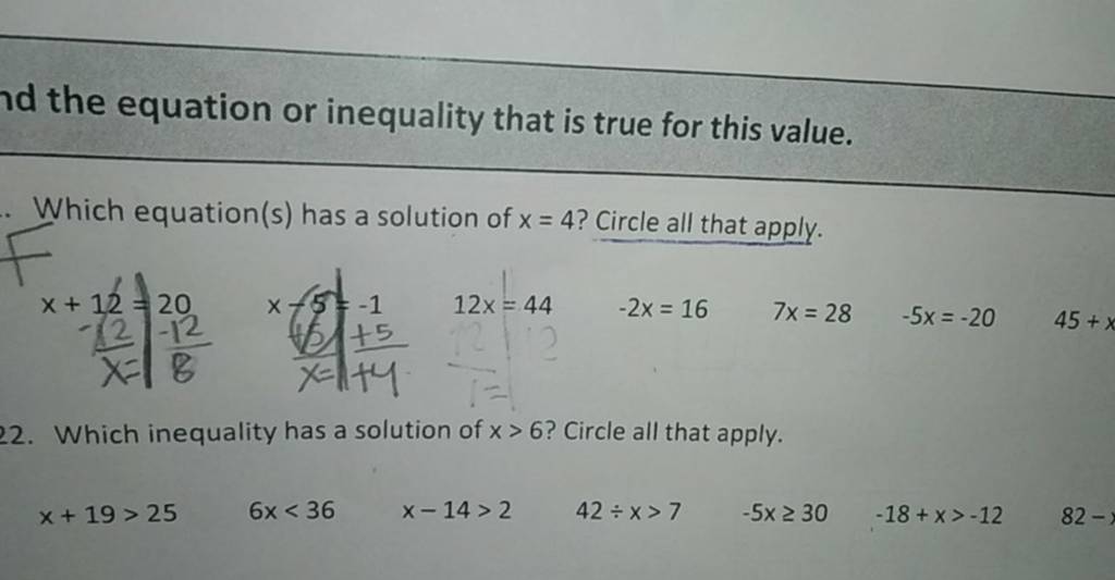 ad the equation or inequality that is true for this value.
Which equat