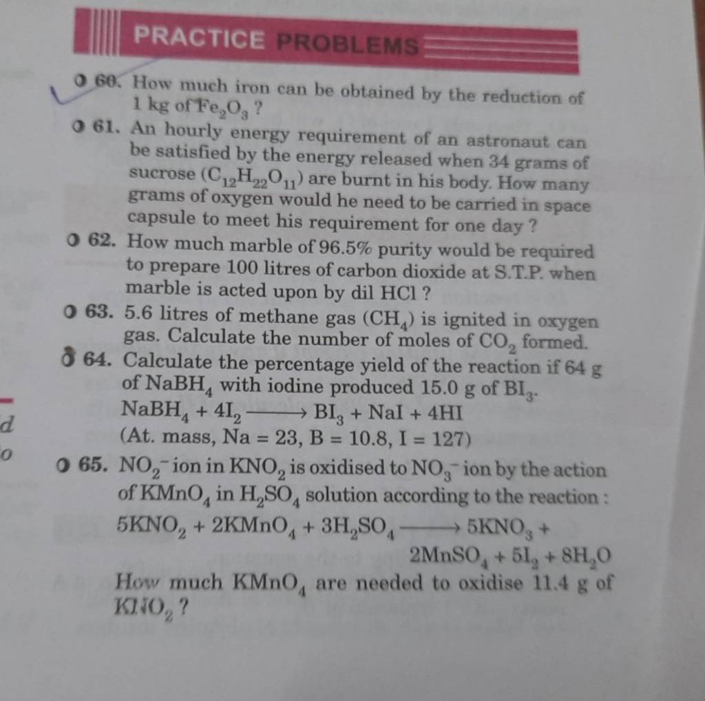 PRACTICE PROBLEMS O 60. How much iron can be obtained by the reduction of..
