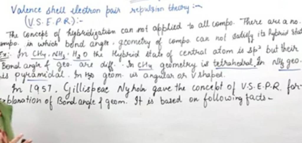 Valence shell electron pain repulsion theary :(V.S.E.P.R):- The concept o..