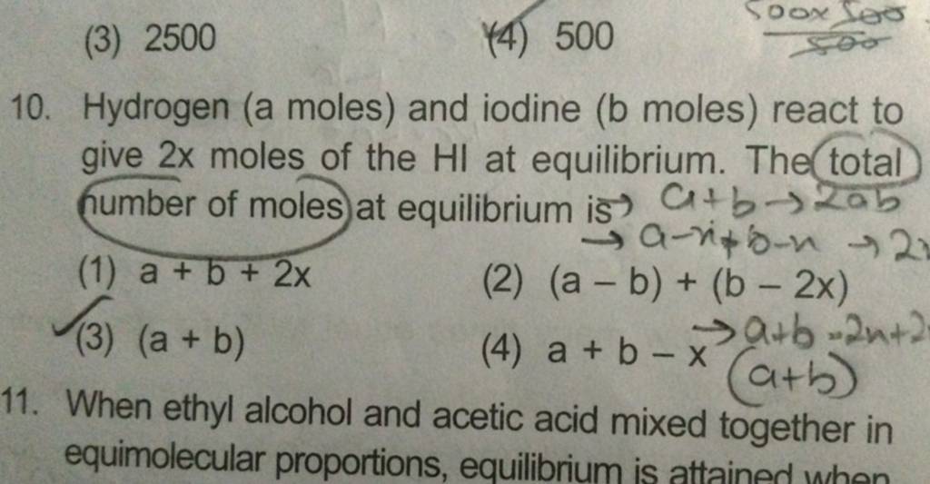 Hydrogen (a Moles) And Iodine (b Moles) React To Give 2x Moles Of The HI