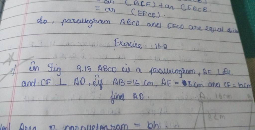=arB(F)+a2​CEDC​B. So, parallegram ABCD and EFED are equal tirlExercir