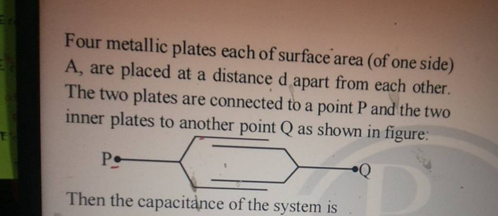 Four metallic plates each of surface area (of one side) A, are placed at