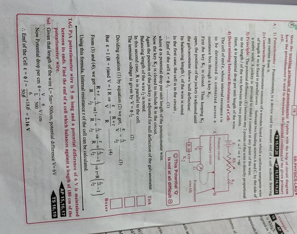 8. State the workine princinle of potentiometer. Explain with the help of..