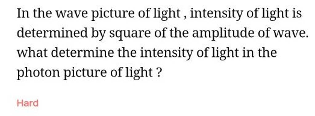 In the wave picture of light, intensity of light is determined by square