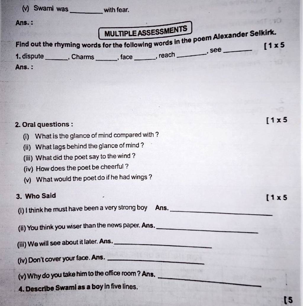 Ans MULTIPLE ASSESSMENTS Find Out The Rhyming Words For The Following W 