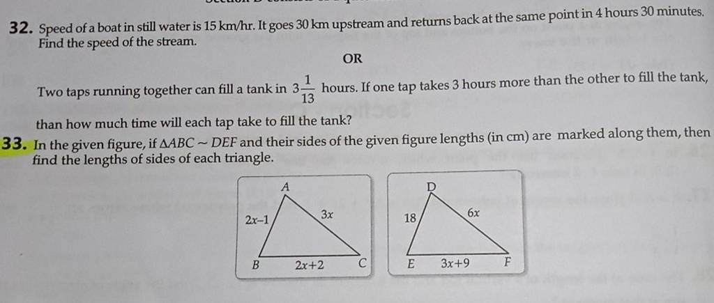 32. Speed of a boat in still water is 15 km/hr. It goes 30 km upstream an..