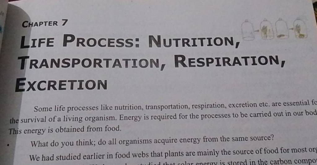 Chapter 7 Life Process Nutrition Transportation Respiration Excretion