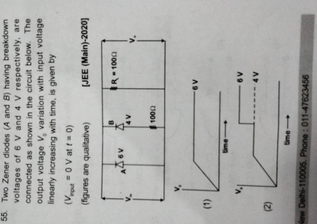 55. Two Zener diodes ( A and B ) having breakdown voltages of 6 V and 4 V..