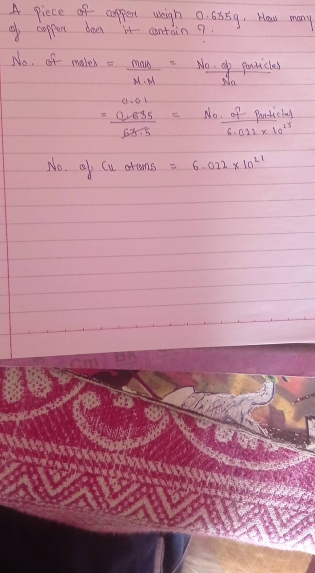 A piece of copper weigh 0.635 g. How many of copper does it contain? No...