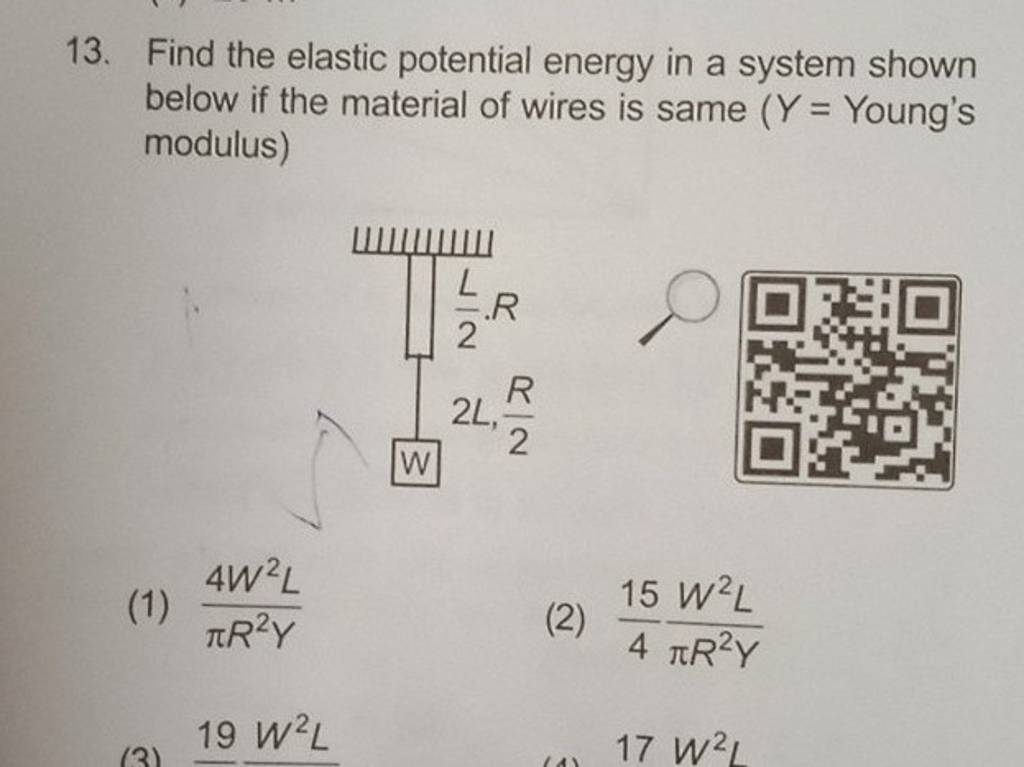 13. Find the elastic potential energy in a system shown below if the mate..