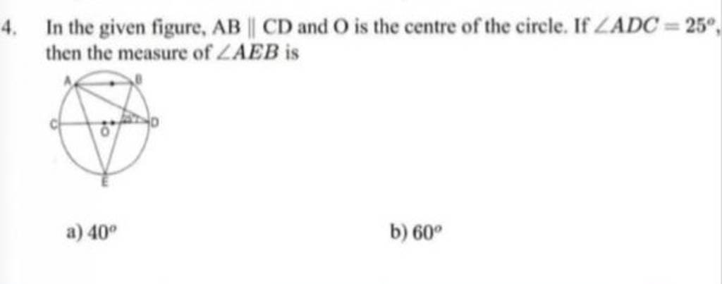 4 In The Given Figure Ab∥cd And O Is The Centre Of The Circle If ∠adc