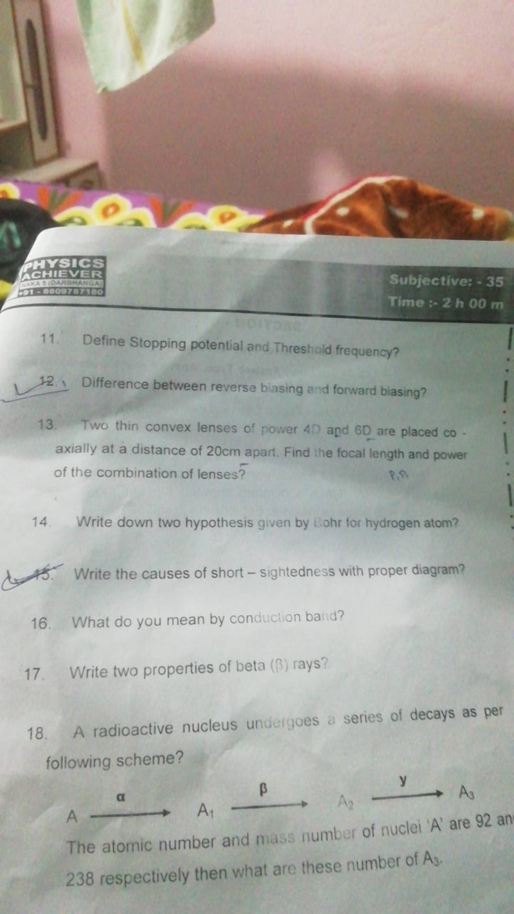11. Define Stopping potential and Threshold frequency? 12. Difference bet..