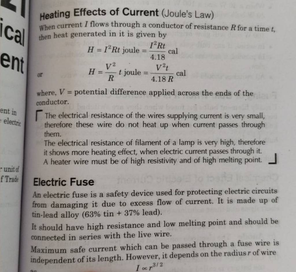 Heating Effects of Current (Joule's Law) When current I flows through a c..
