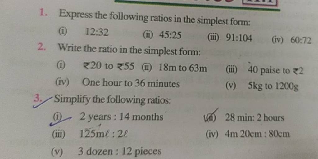 express the following ratios in simplest form 1 6 1 9