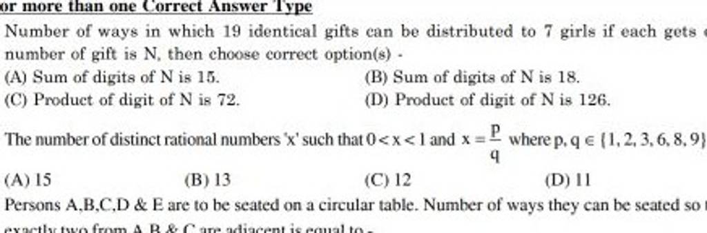 The number of distinct rational numbers ' x ' such that 0