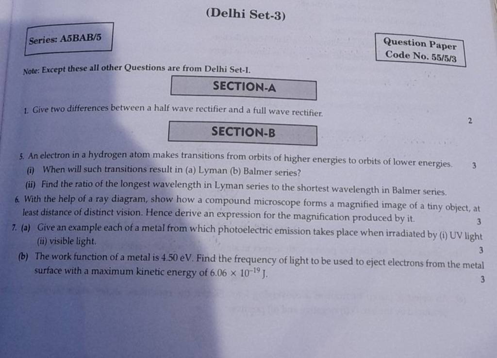 (Delhi Set-3)
Series: A5BAB/5
Note: Except these all other Questions a