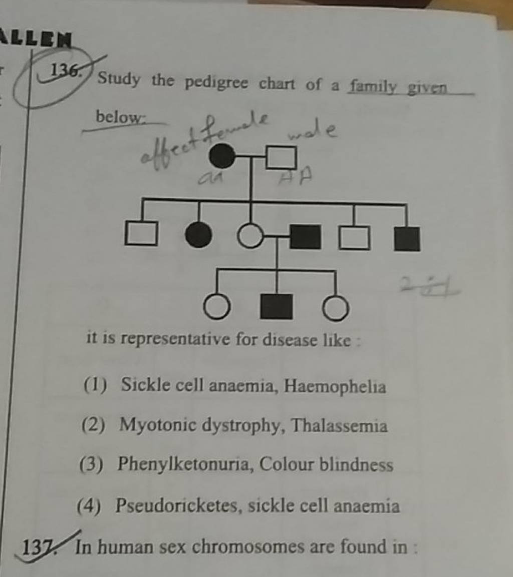 Study The Pedigree Chart Of A Family Given Below: It Is Representative Fo..