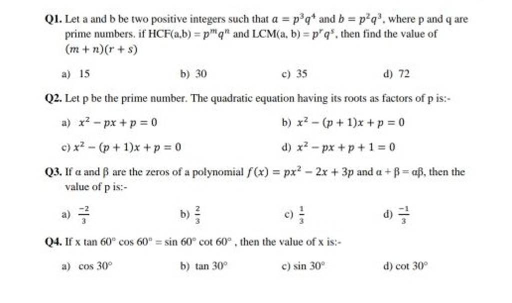 Q1 Let A And B Be Two Positive Integers Such That Ap3q4 And Bp2q3 Whe 4682