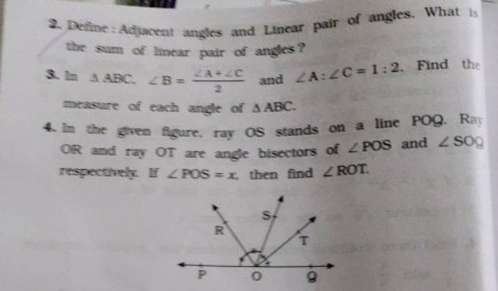 2 define adjacent angles and linear pair of angles what is the sum of 