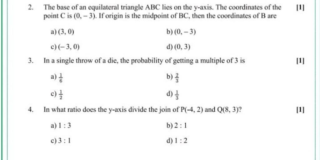 The base of an equilateral triangle ABC lies on the y-axis. The coordinat..