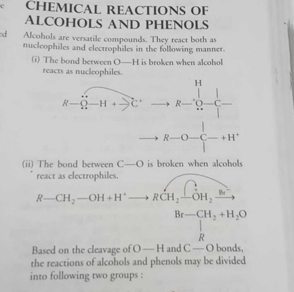 CHEMICAL REACTIONS OF ALCOHOLS AND PHENOLS Alcohols are versatile compoun..