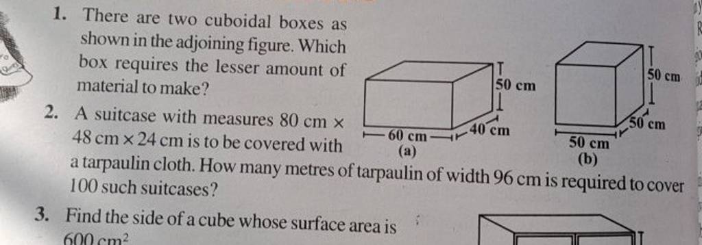 1. There are two cuboidal boxes as shown in the adjoining figure. Which b..