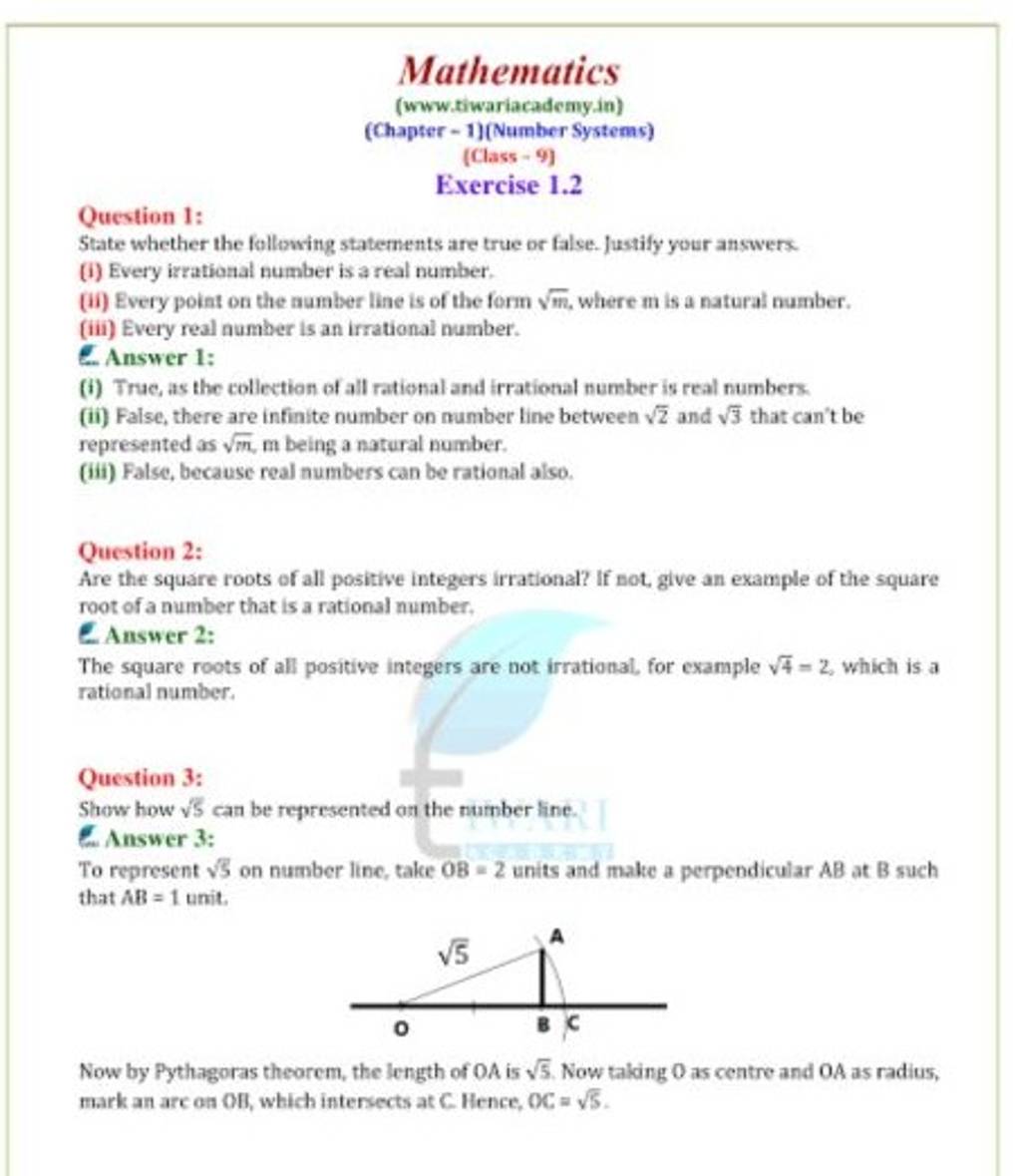 Mathematics(www.tiwariacademy.in)(Chapter - 1)(Number Systems)[Class −