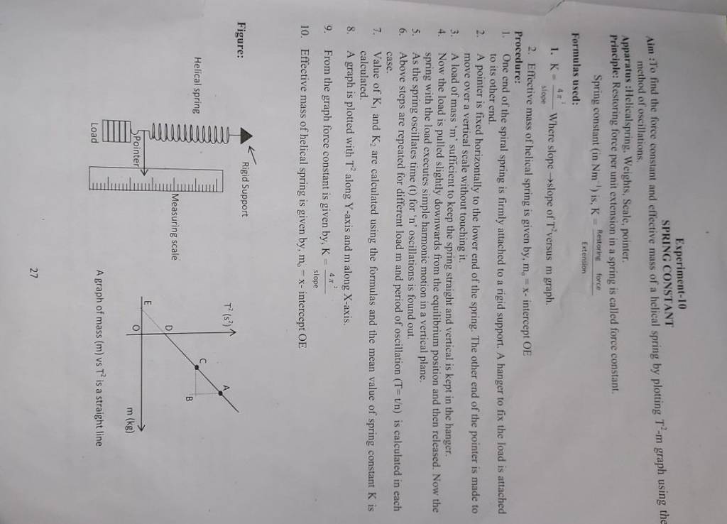 Experiment10 SPRING CONSTANT Aim To find the force constant and effecti..