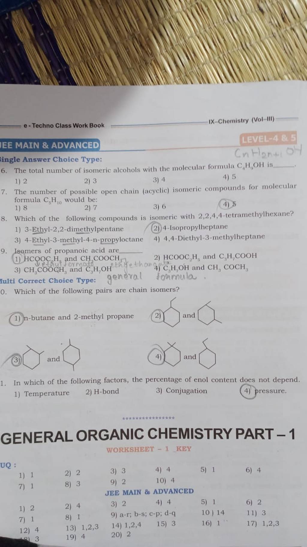 GENERAL ORGANIC CHEMISTRY PART - 1 WORKSHEET - 1 KEY | Filo