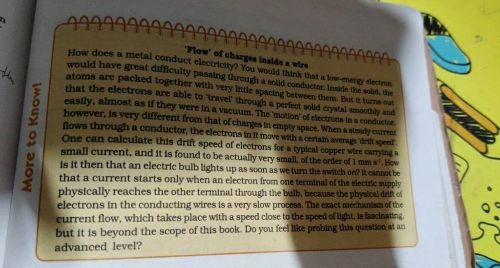 'Flow' of charges inside a wire How does a metal conduct electricity? You..