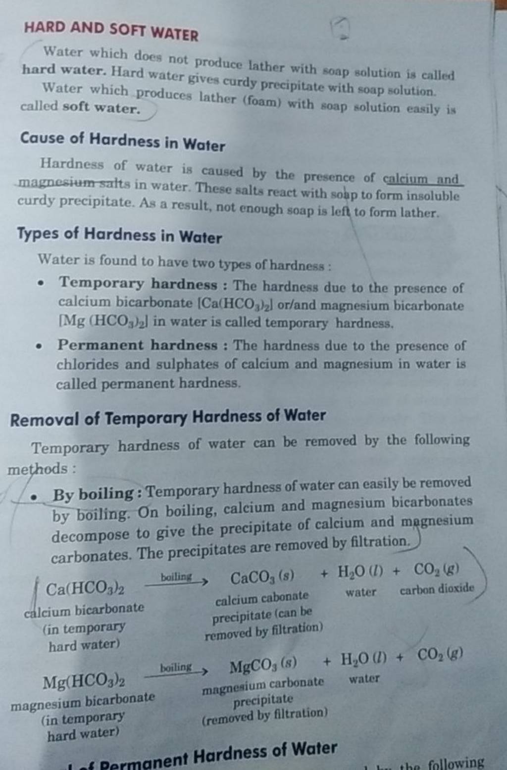 HARD AND SOFT WATER Water which does not produce lather with soap solutio..