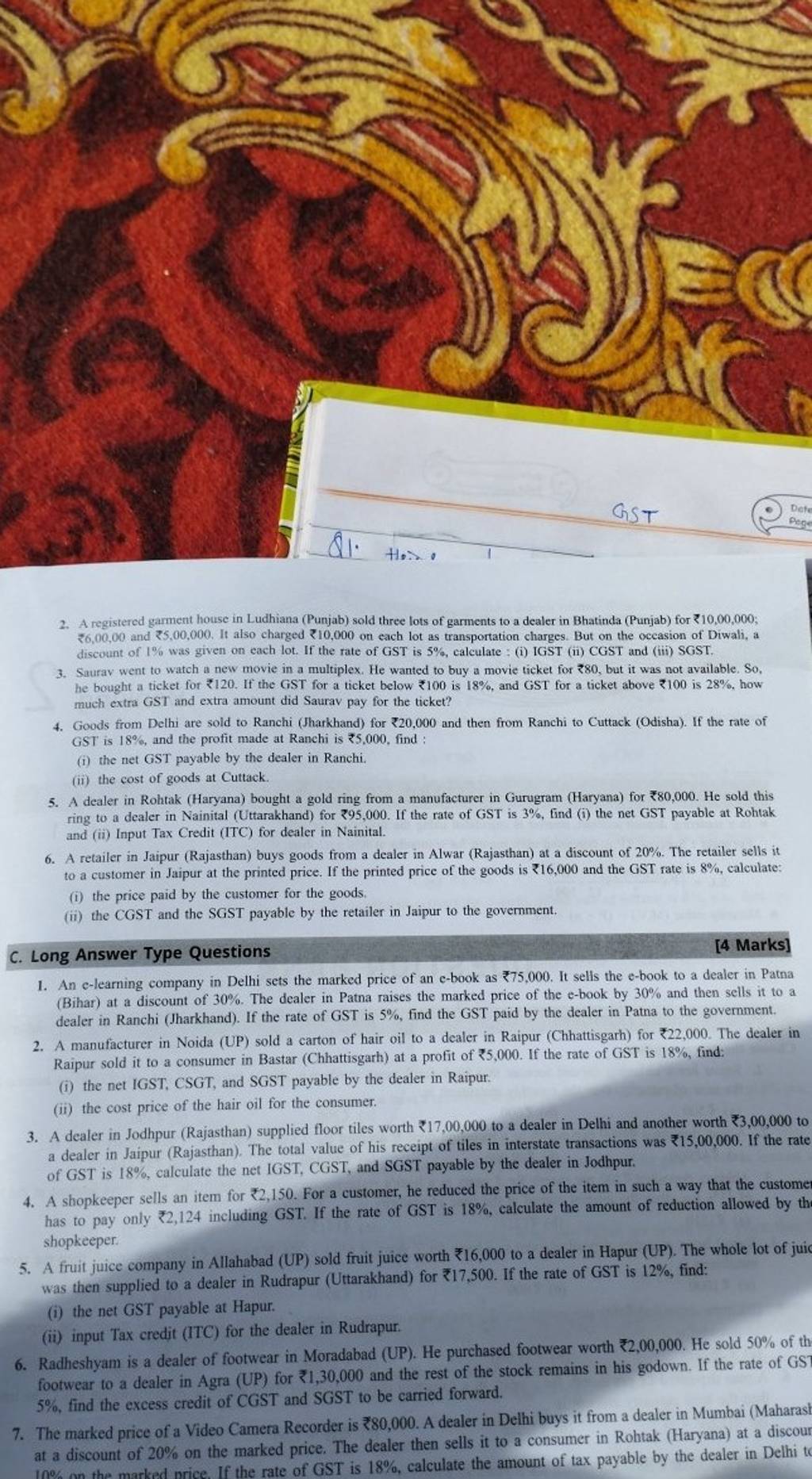 2. A registered garment house in Ludhiana (Punjab) sold three lots of gar..