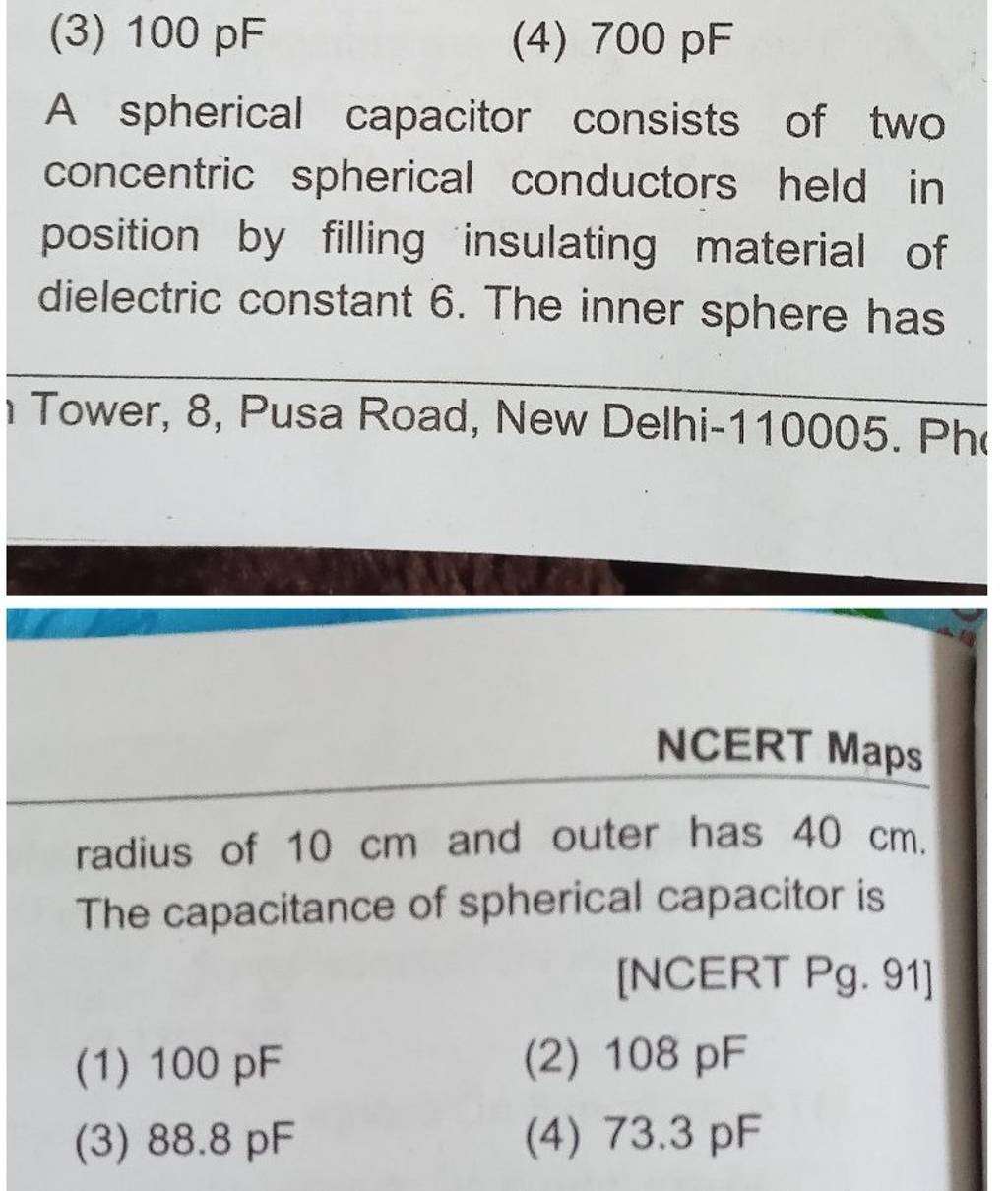 A spherical capacitor consists of two concentric spherical conductors hel..
