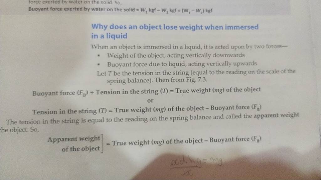 force exerted by water on the solid. So, Buoyant force exerted by water o..