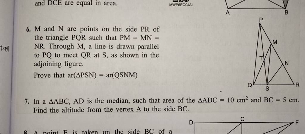 6 M And N Are Points On The Side Pr Of The Triangle Pqr Such That Pmmn 1813