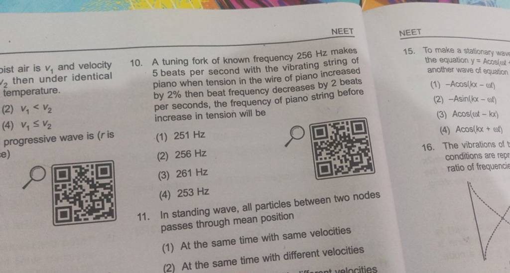 NEET NEET air is v1 and velocity 10. A tuning fork of known frequency 25..