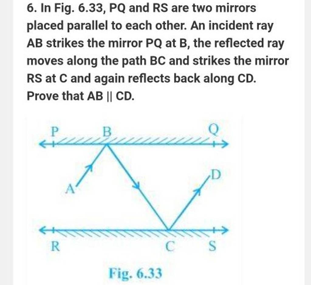 6. In Fig. 6.33, PQ And RS Are Two Mirrors Placed Parallel To Each Other...