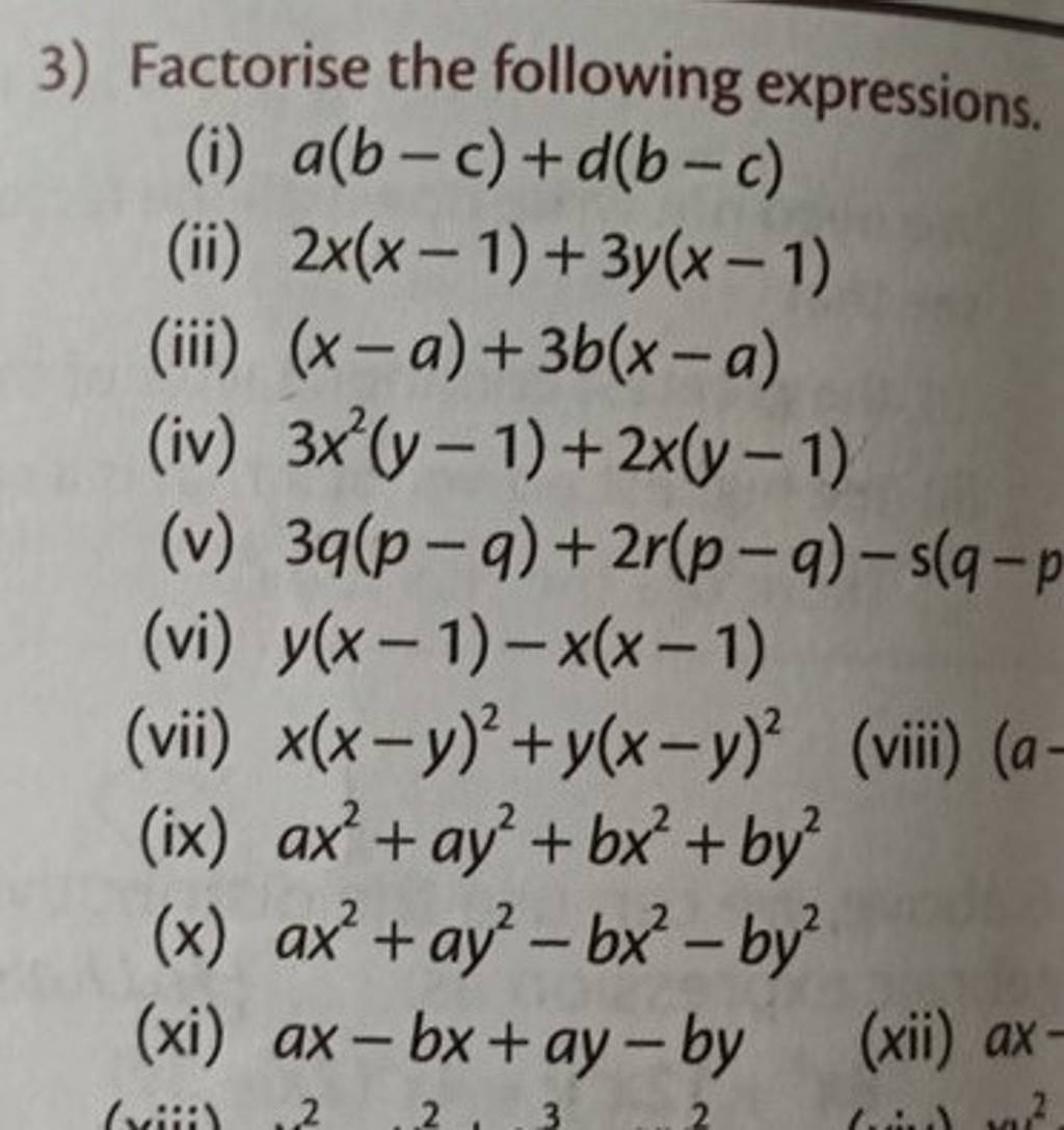 3-factorise-the-following-expressions-i-a-b-c-d-b-c-ii-2x-x-1-3y