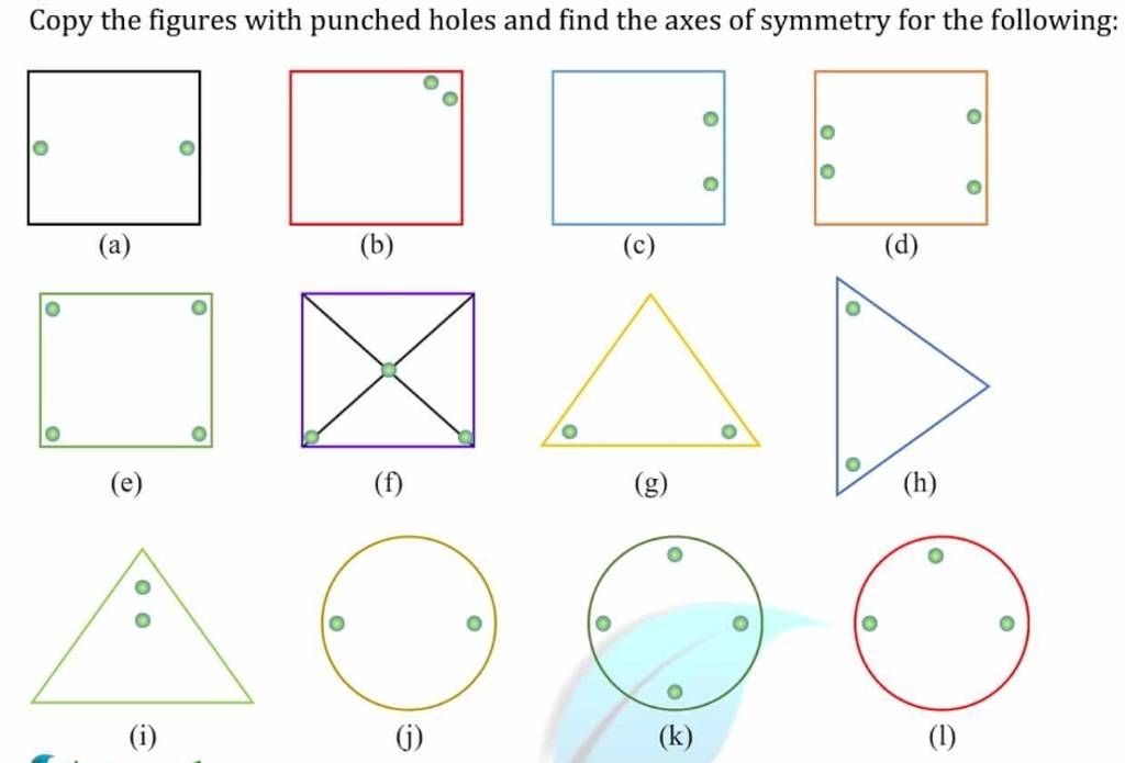 Copy the figures with punched holes and find the axes of symmetry for the..